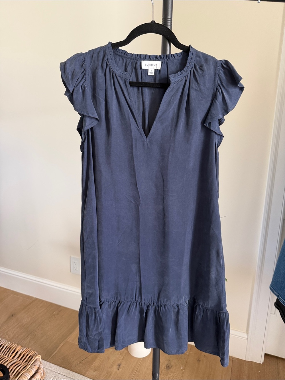 Evereve Navy Ruffle Hem Smocked Neck Womans Casual Dress. Firm on price.